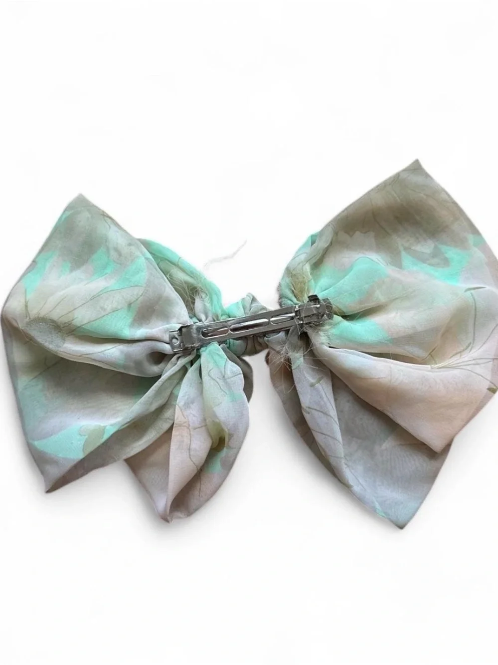 True Vintage Pastel Floral Bow Hair Clip - Mint and Cream 1980s